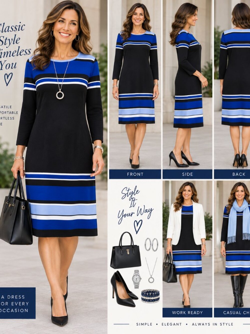🖤💙 NWOT New York & Company Black & Blue Long Sleeve Dress | Size L